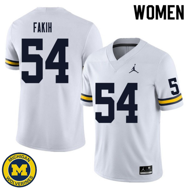 Women University of Michigan #54 Adam Fakih White College Game Jersey